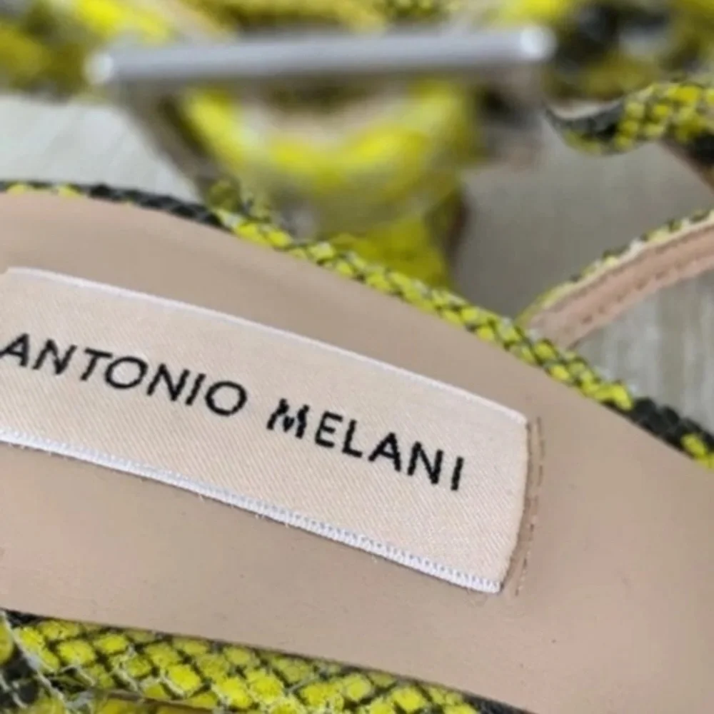Antonio Melani Bayslie Yellow Black Snake Print Block Sandal Heels Women 7.5 EUC